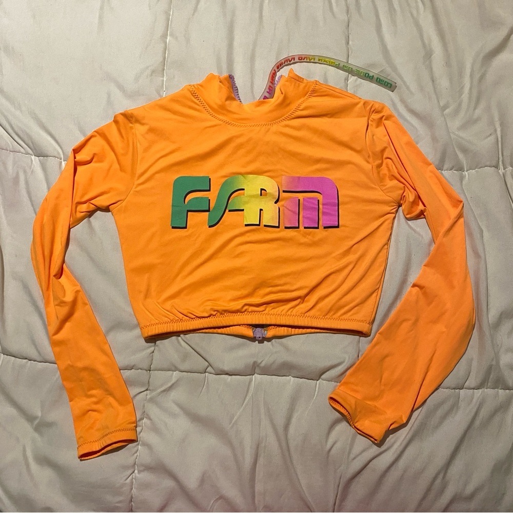 FARM RIO swim cropped long sleeve rashguard top back zip S swimsuit bikini - Picture 2 of 8